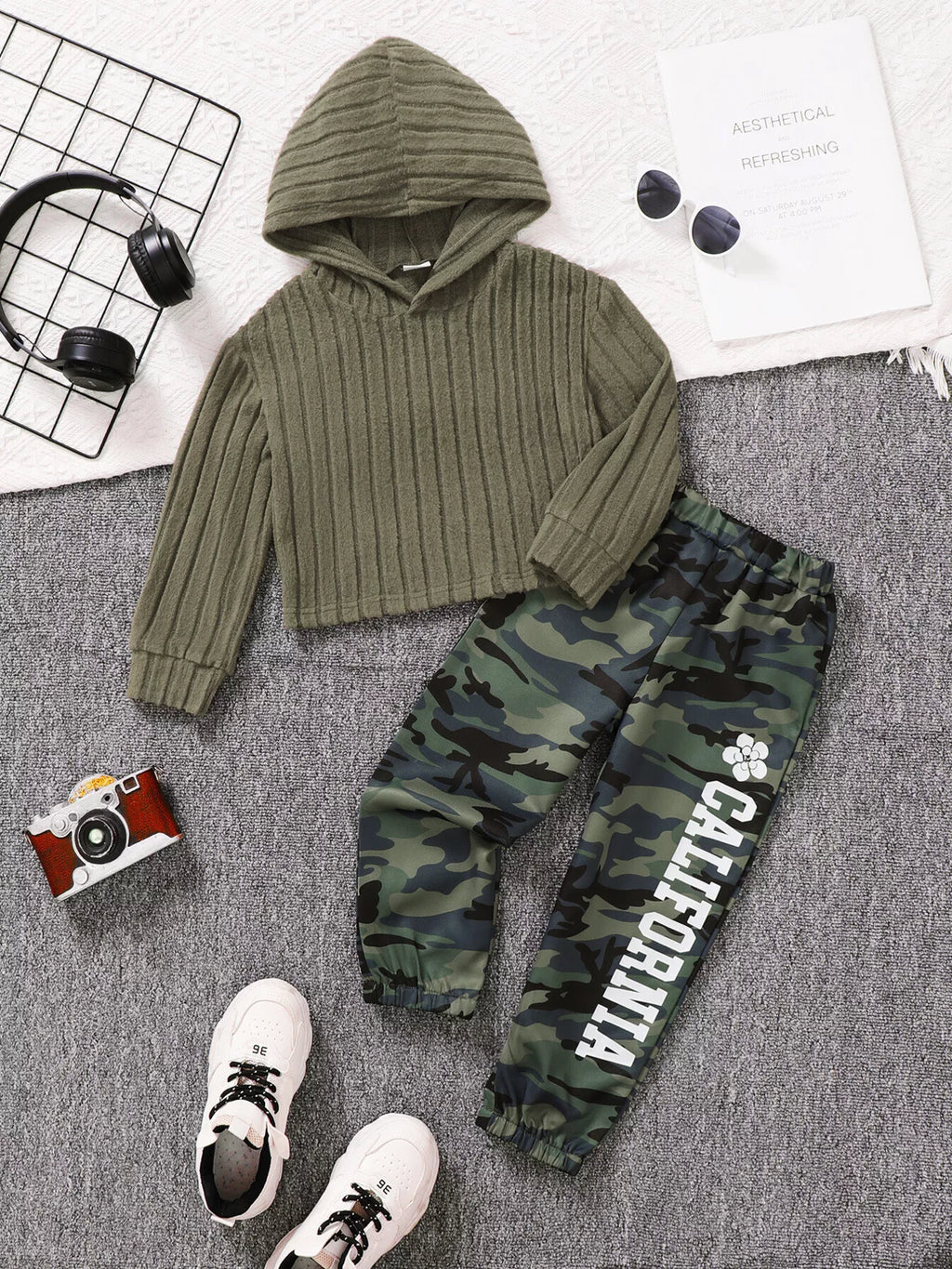 Children's Ribbed Long Sleeve Hoodie and Pants Set by Trendsi