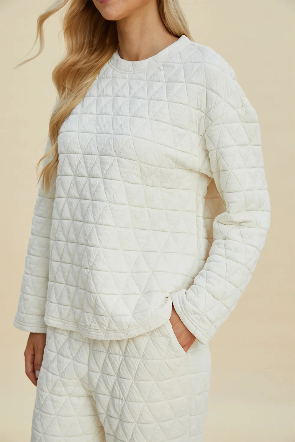 Double Take Full Size Texture Round Neck Long Sleeve Top and Pants Set by Trendsi