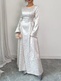 Leopard Lace Up Long Sleeve Maxi Dress by Trendsi