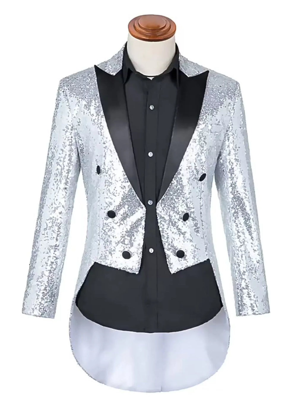 Men's Plus Size Sequin Button Up Long Sleeve Tailcoat Blazer by Trendsi
