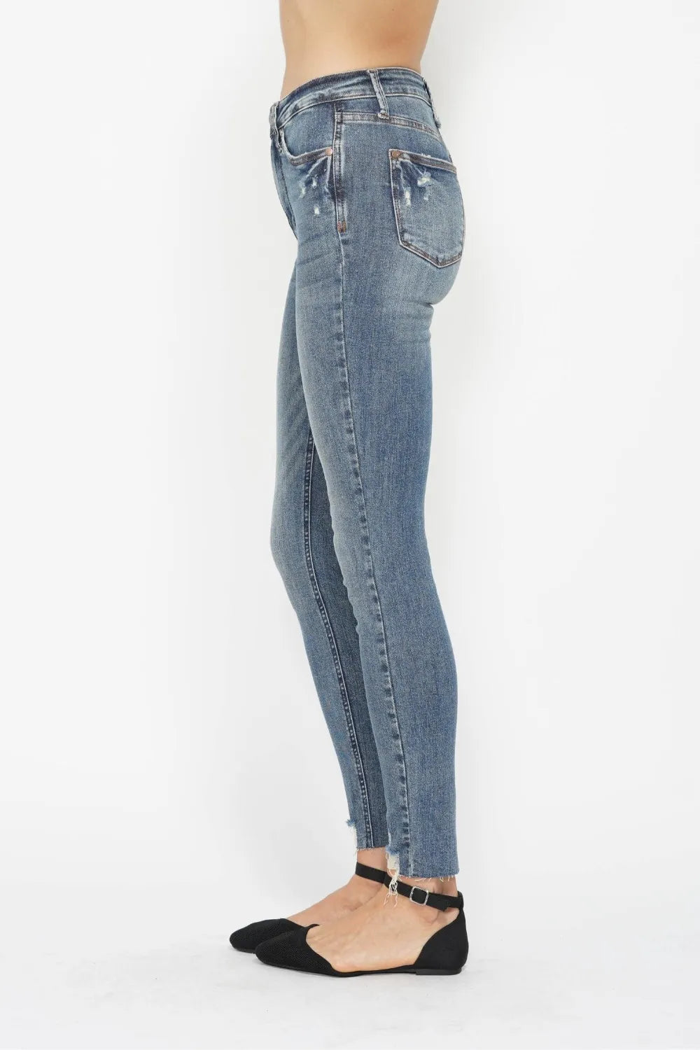 Judy Blue Full Size Tummy Control Vintage Wash Hem Destroy Skinny Jeans by Trendsi