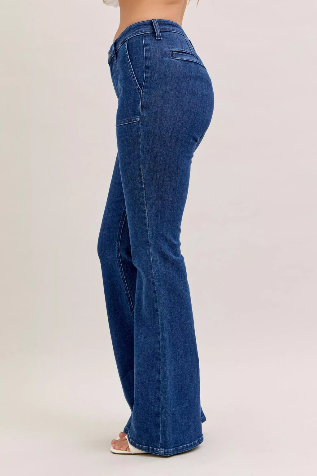 Judy Blue High Waist Flare Jeans with Front Patch Pockets by Trendsi
