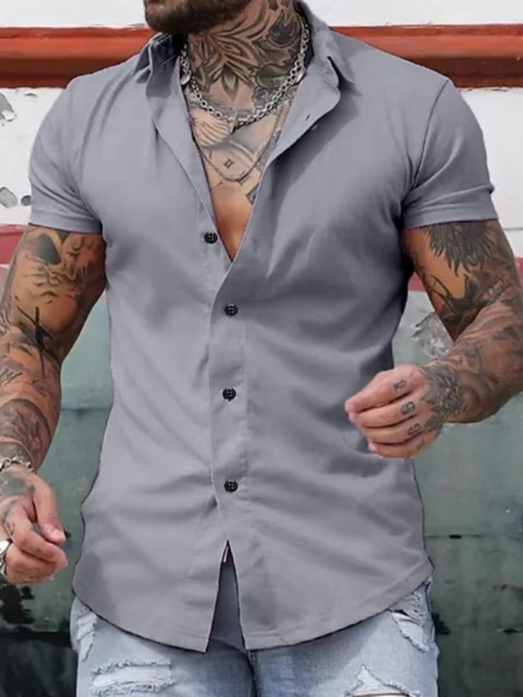 Men's Full Size Slim Fit Short Sleeve Button-Down Shirt Plus Size by Trendsi