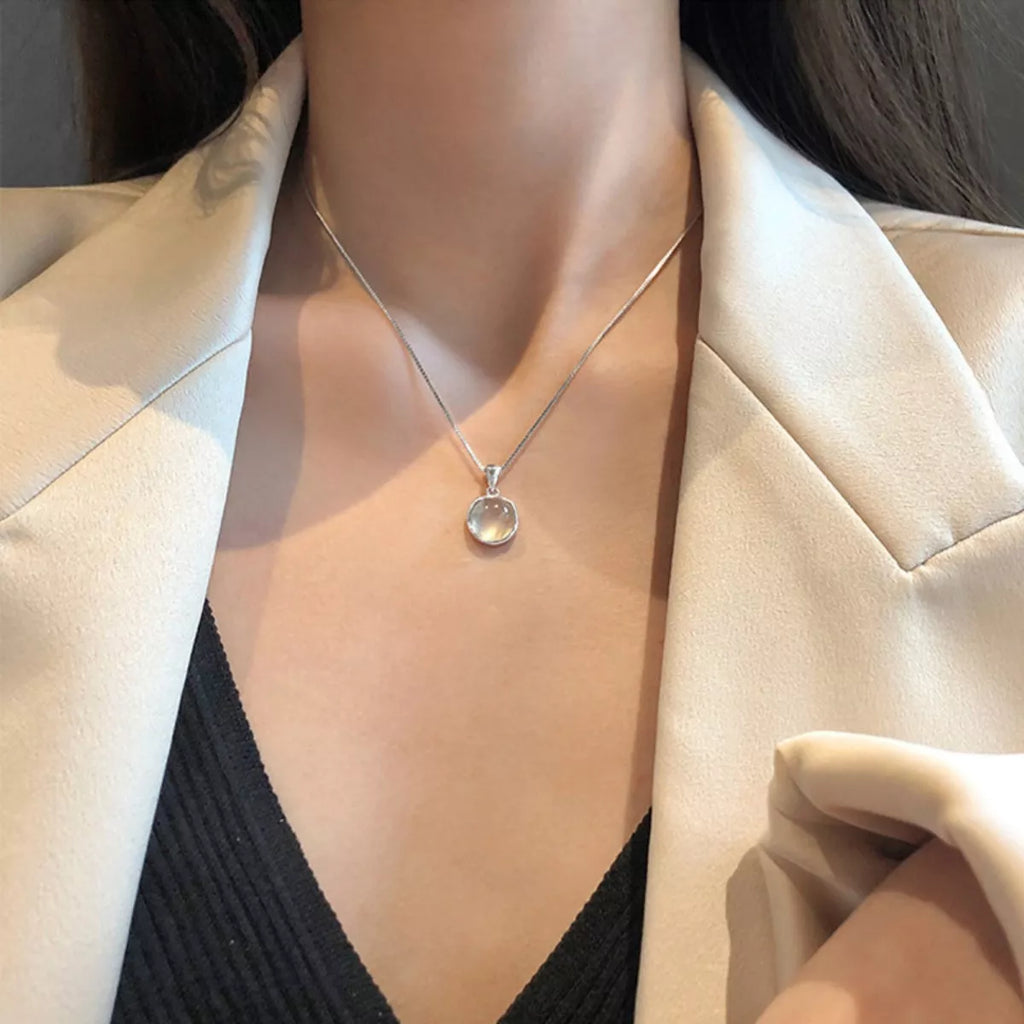 925 Sterling Silver Cat's Eye Stone Pendant Necklace by Trendsi