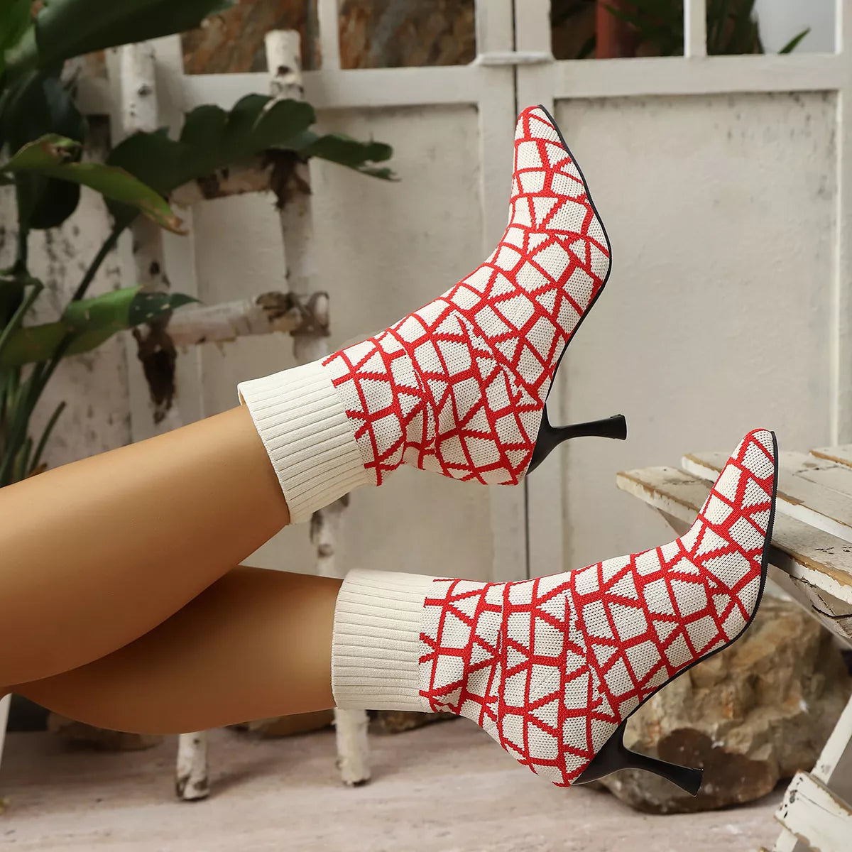 Mesh Point Toe Stiletto Boots by Trendsi