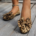 Leopard Bow Flat Slip-Ons by Trendsi