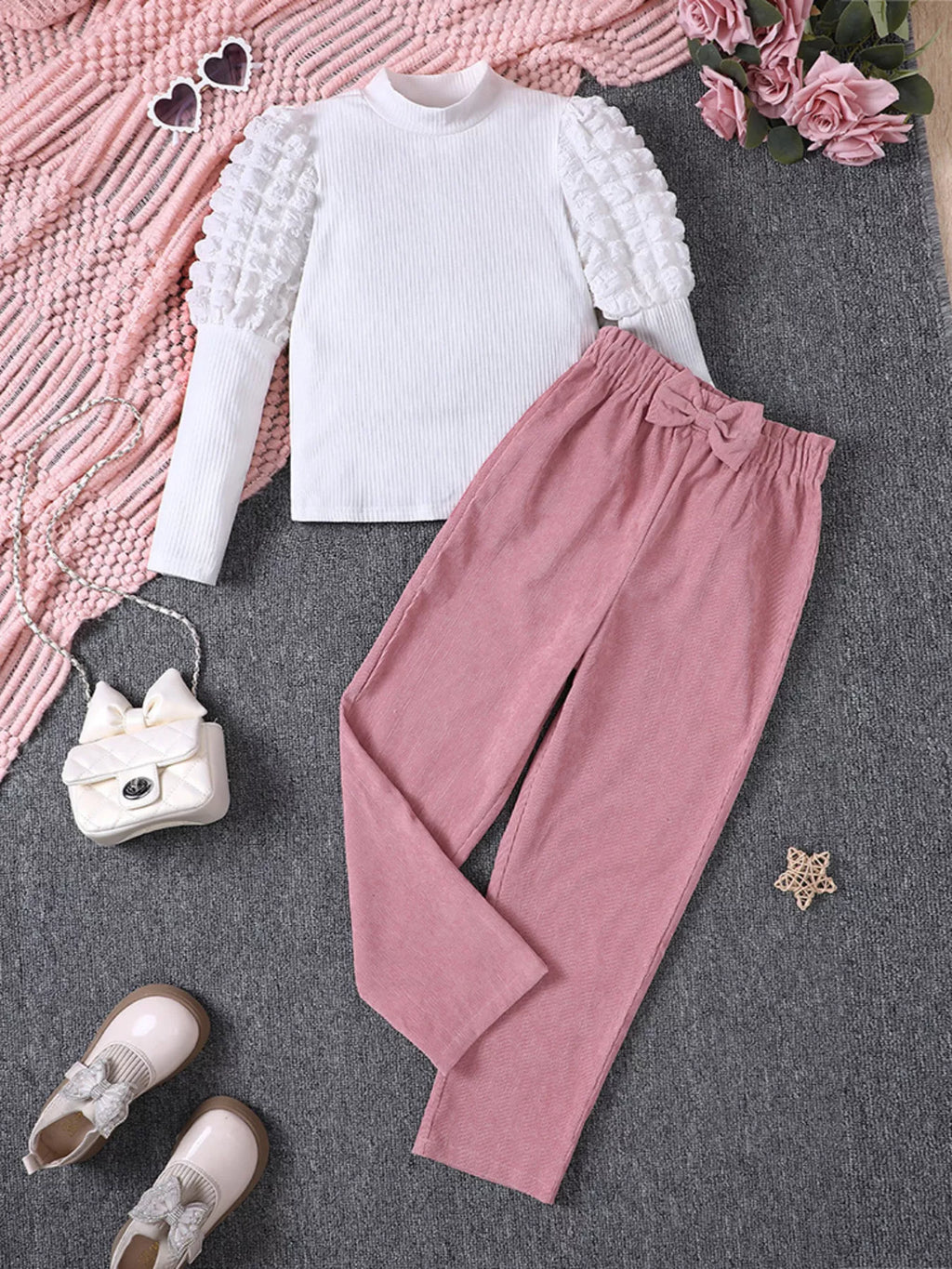 Children's Puff Sleeve Top and Pants Set by Trendsi