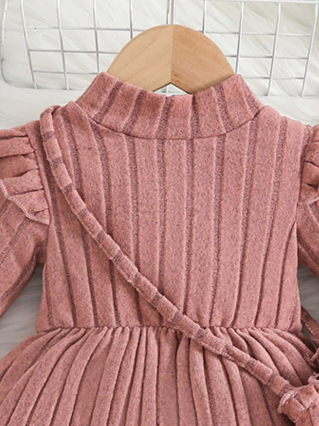 Children's Ribbed Knit Ruffle Trim Dress with Bag by Trendsi