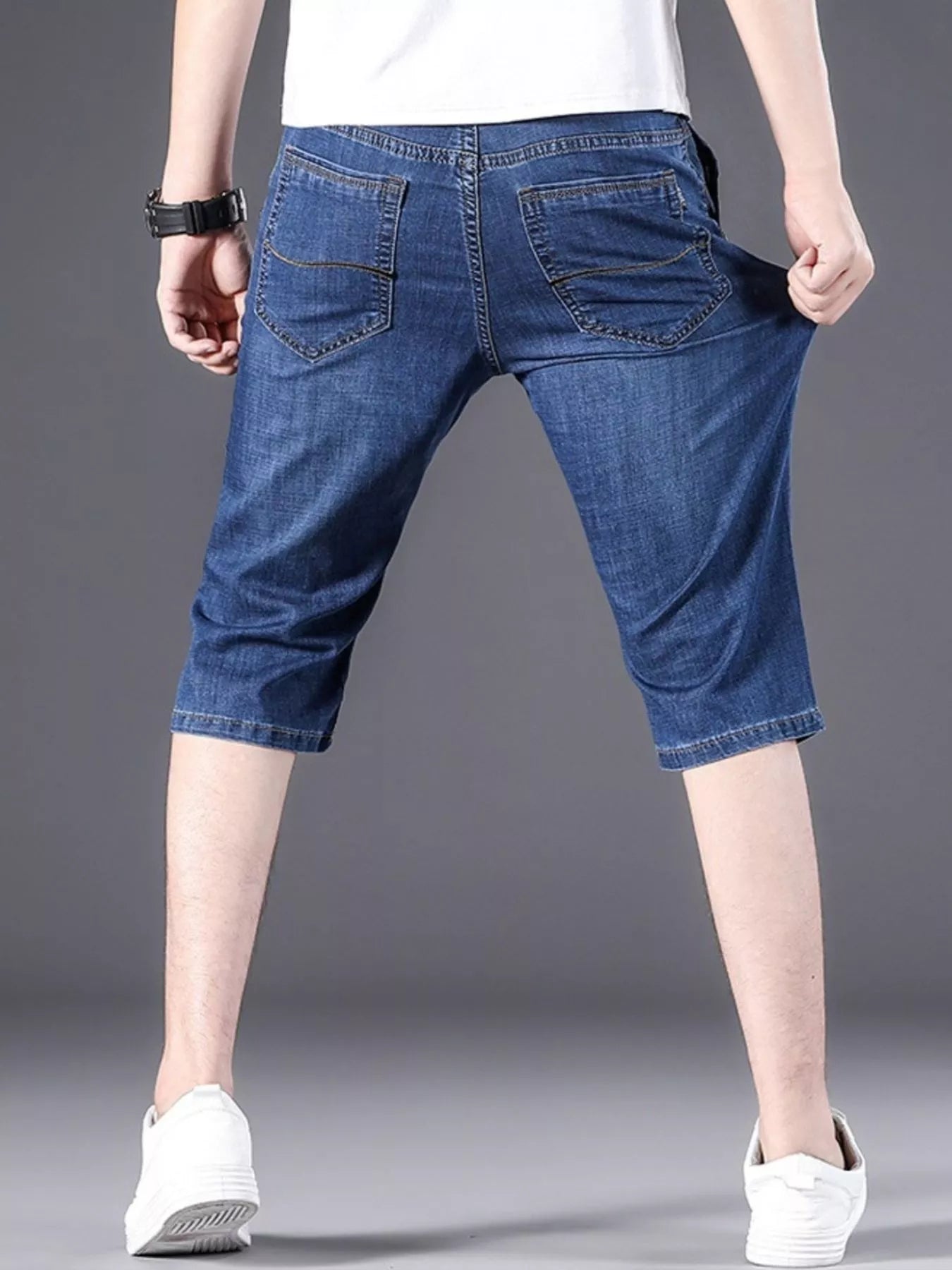Men's Wash Denim Shorts with Relaxed Fit by Trendsi