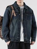 Men's Plus Size Button Up Wash Denim Jacket by Trendsi