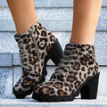 Fashoin Leopard Print Ankle Square Heel Suede Lace-up Zip Boots Women Casual Versatile Shoes Autumn And Winter by DC-THE CEO