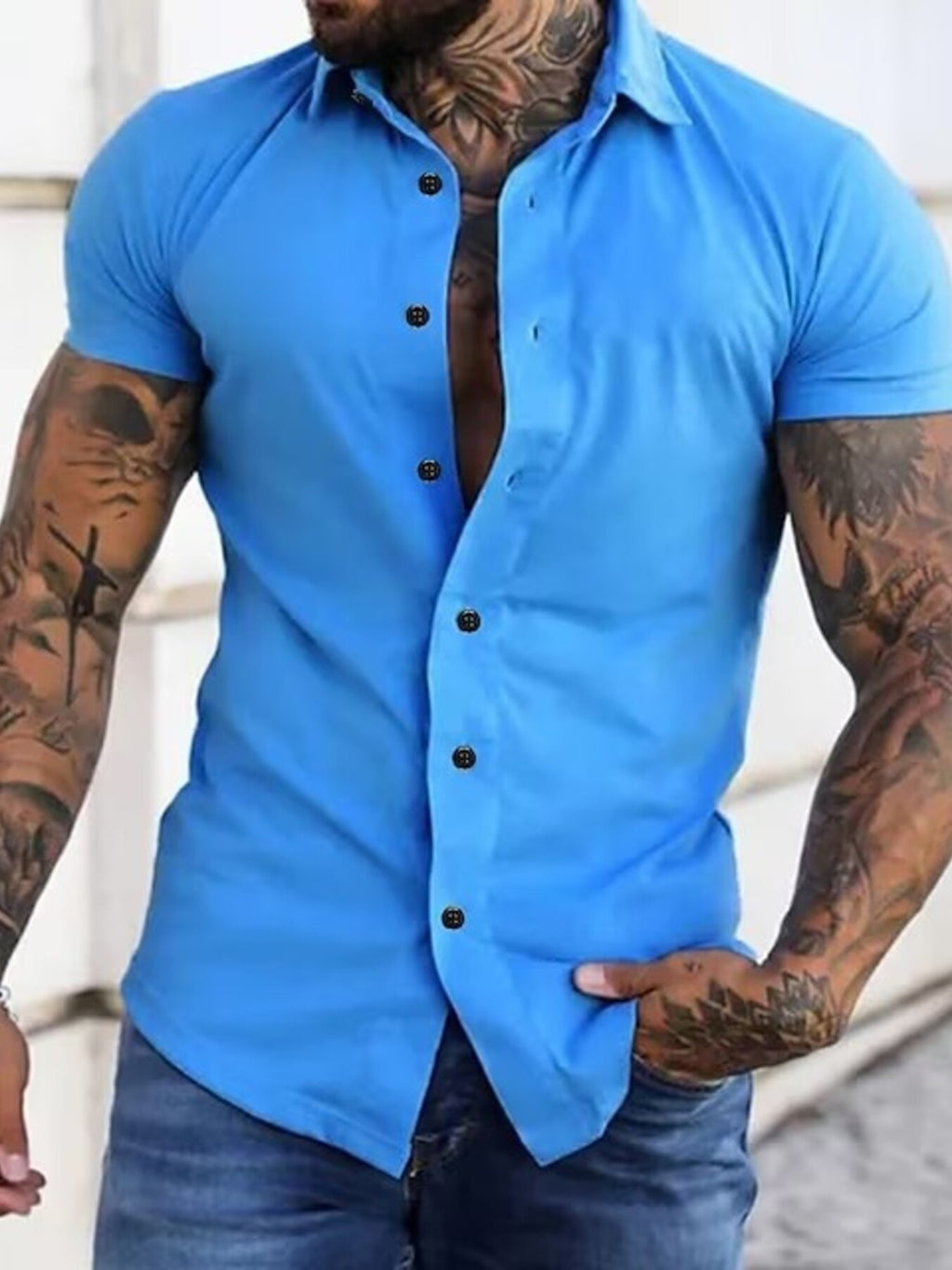 Men's Full Size Slim Fit Short Sleeve Button-Down Shirt Plus Size by Trendsi