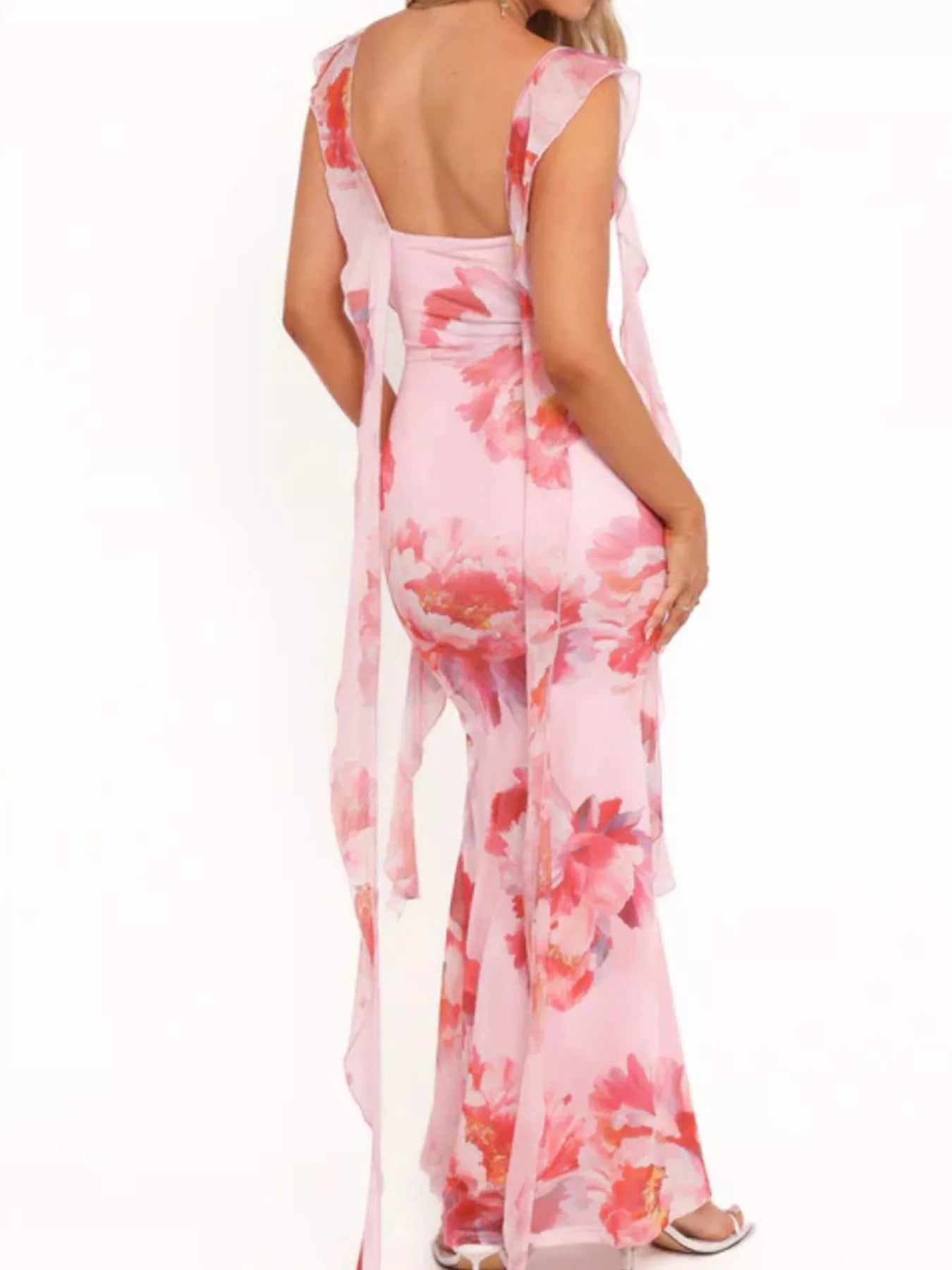 Floral Print Ruffle Trim Bodycon Maxi Dress by Trendsi