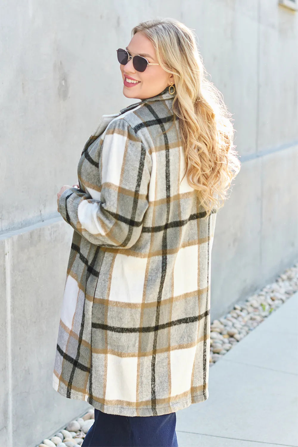 Double Take Full Size Plaid Button Up Lapel Collar Coat by Trendsi