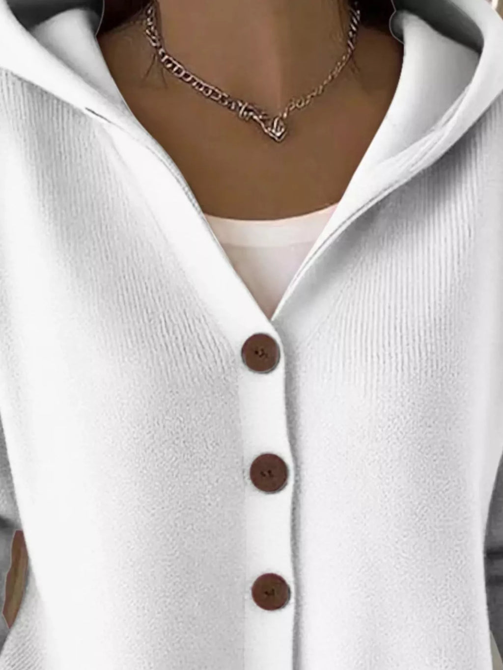 Full Size Hooded Button-Front Soft Knit Cardigan Plus Size by Trendsi