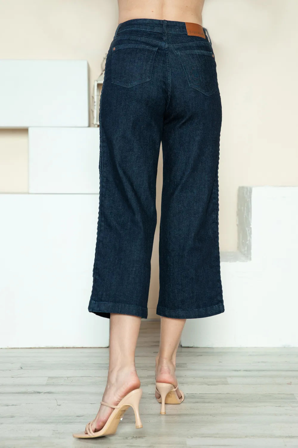 Judy Blue Full Size Side Seam Braid Detail Crop Wide Leg Jeans by Trendsi