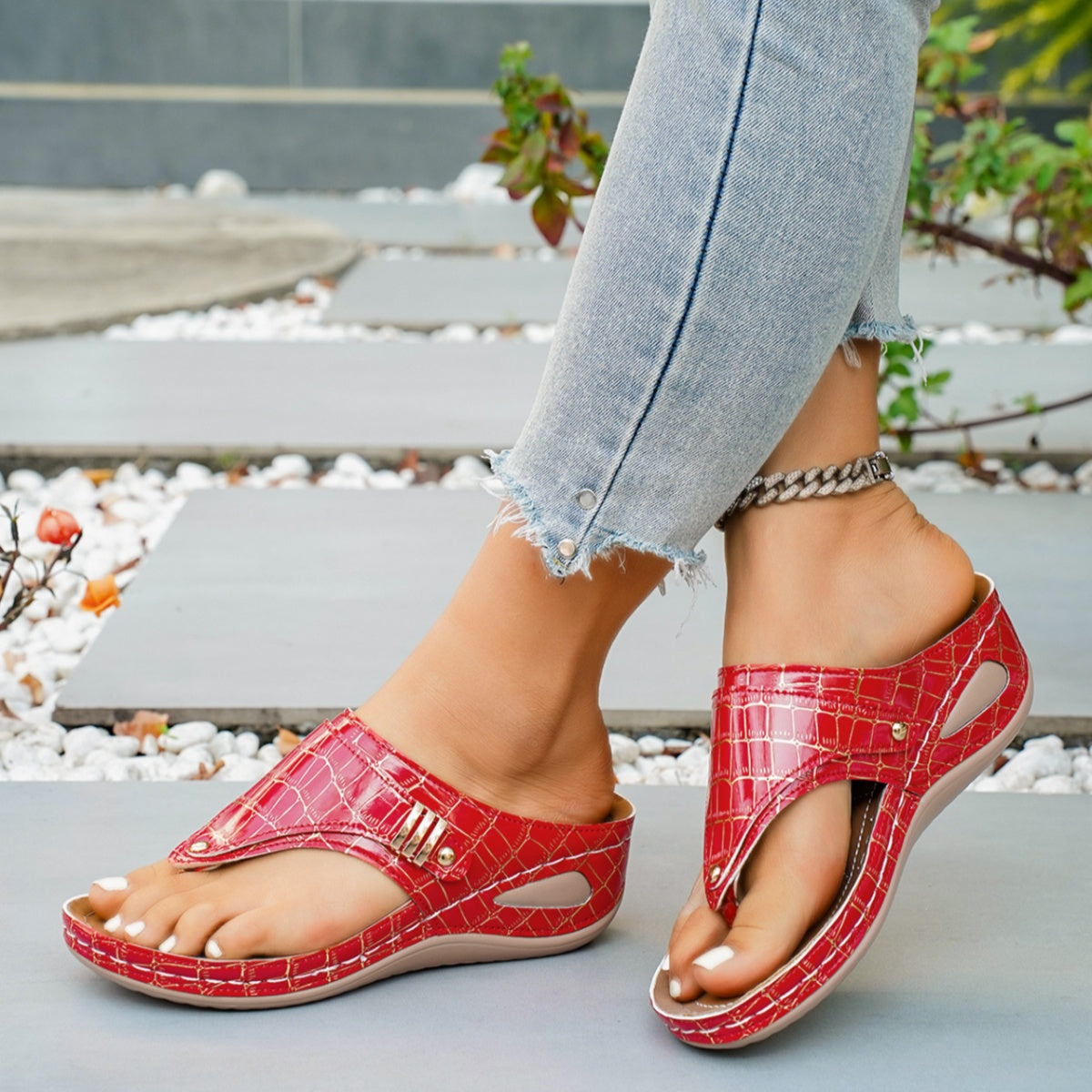 Toe Post Wedge Sandals by Trendsi