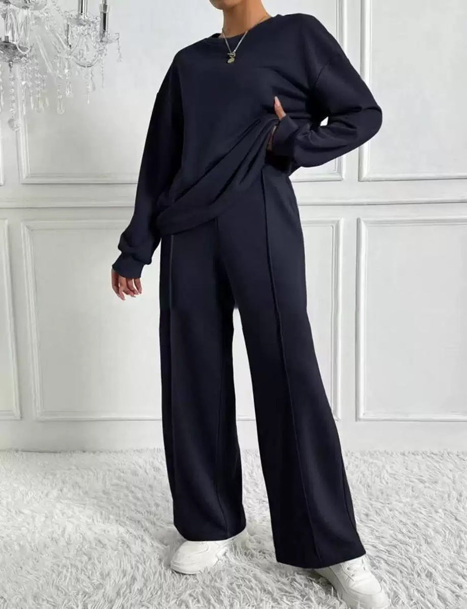 Women's Round Neck Long-sleeved Trousers Temperament Twinset by DC-THE CEO