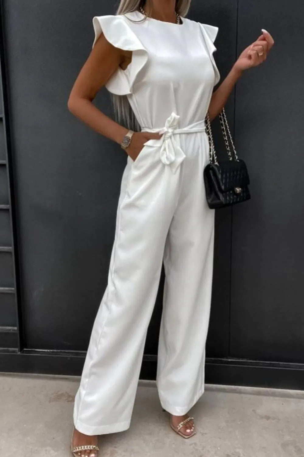 Round Neck Cap Sleeve Jumpsuit by Trendsi