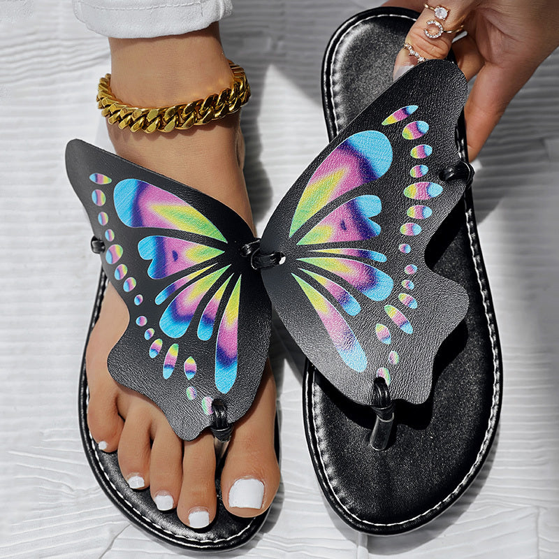 Butterfly Print Round Toe Flip Flops, Comfortable Summer Beach Shoes, Casual Women's Footwear, Perfect For Poolside And Daily Wear