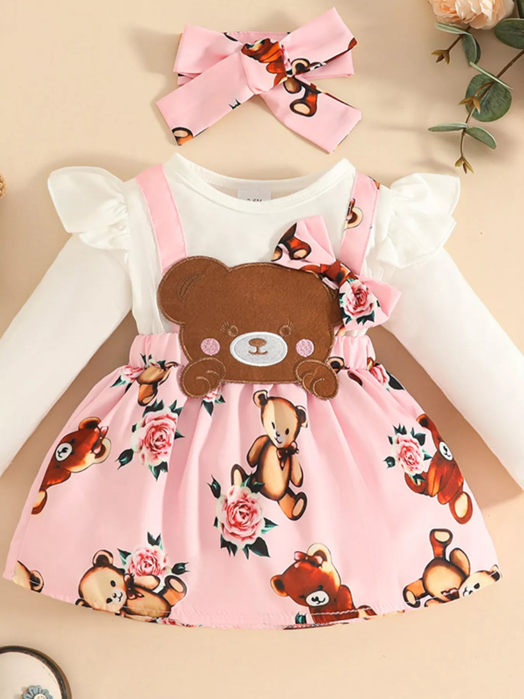 Children's Bear Long Sleeve Dress with Headband by Trendsi