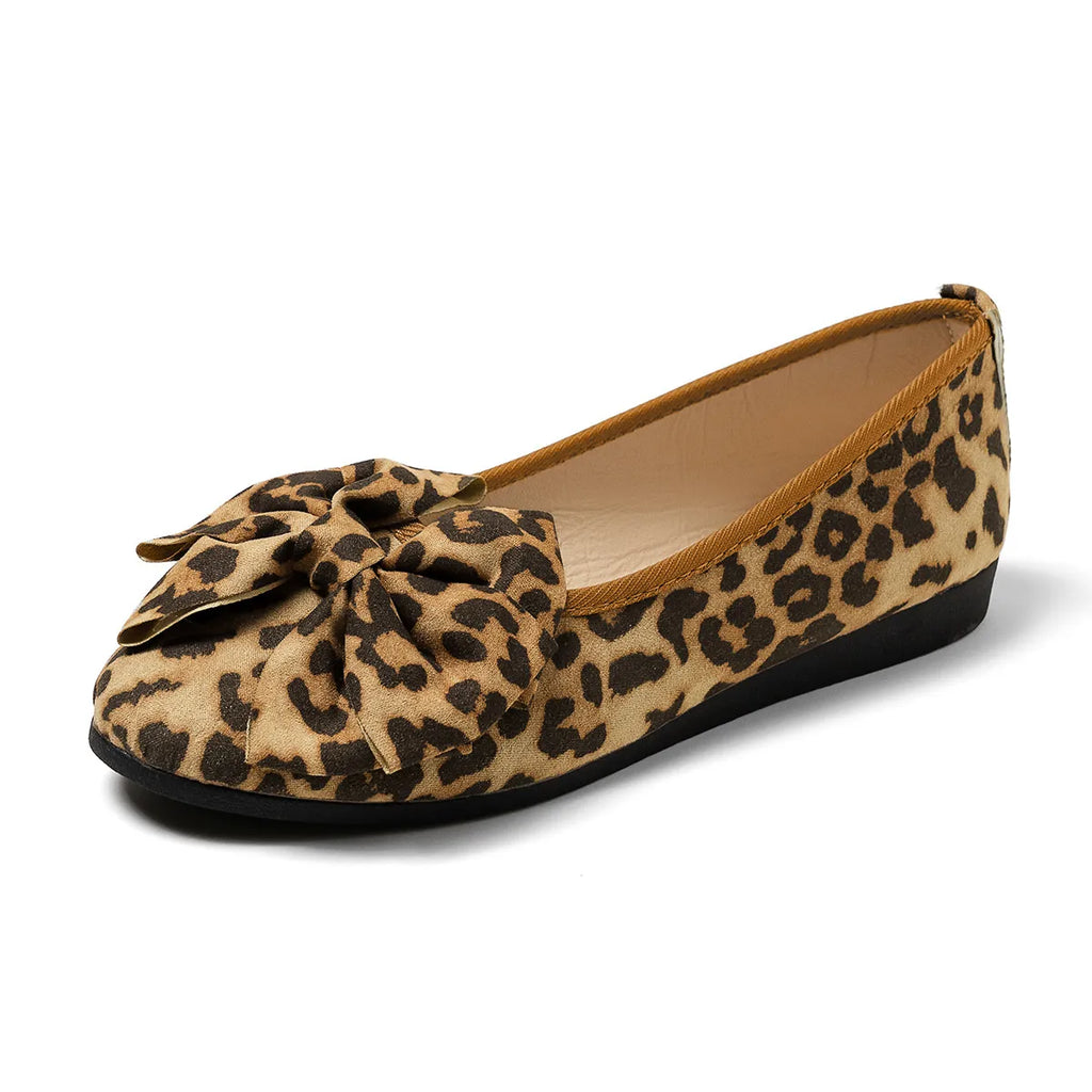 Leopard Bow Flat Slip-Ons by Trendsi