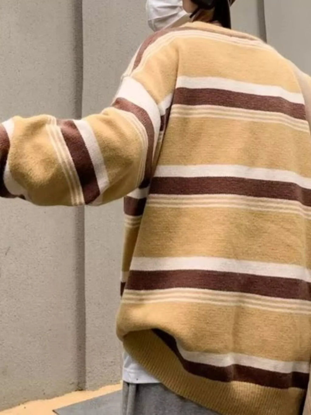 Men's Striped Knit Dropped Shoulder Sweater by Trendsi