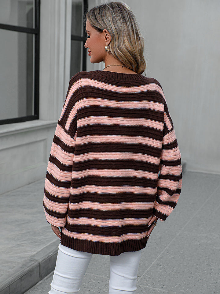 Striped Dropped Shoulder Sweater by Trendsi