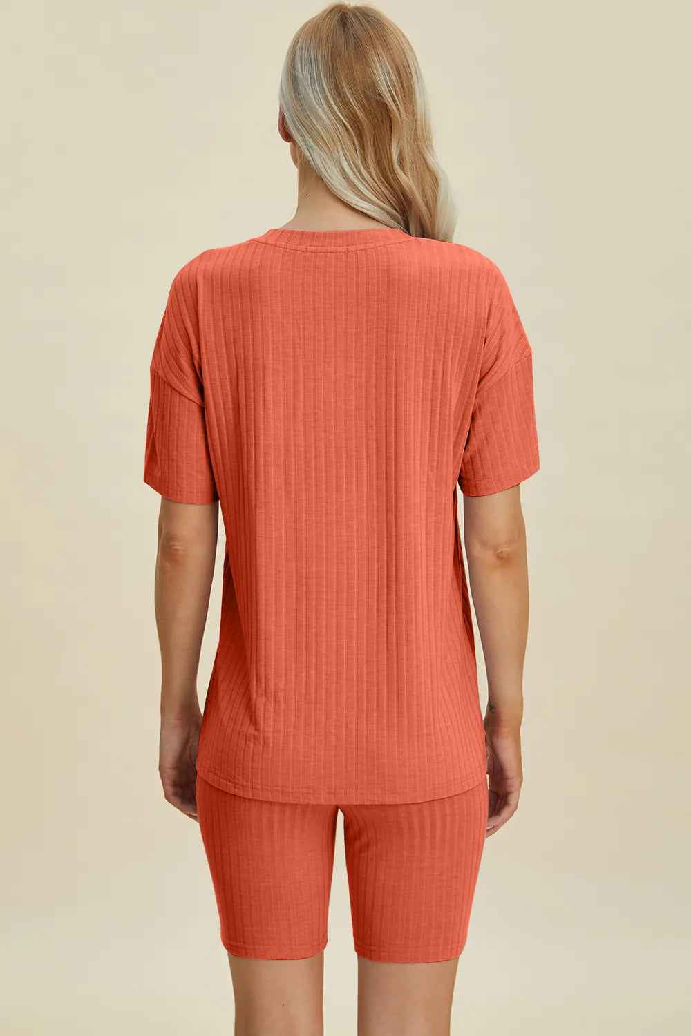 Basic Bae Full Size Ribbed V-Neck Short Sleeve Top and Shorts Set by Trendsi