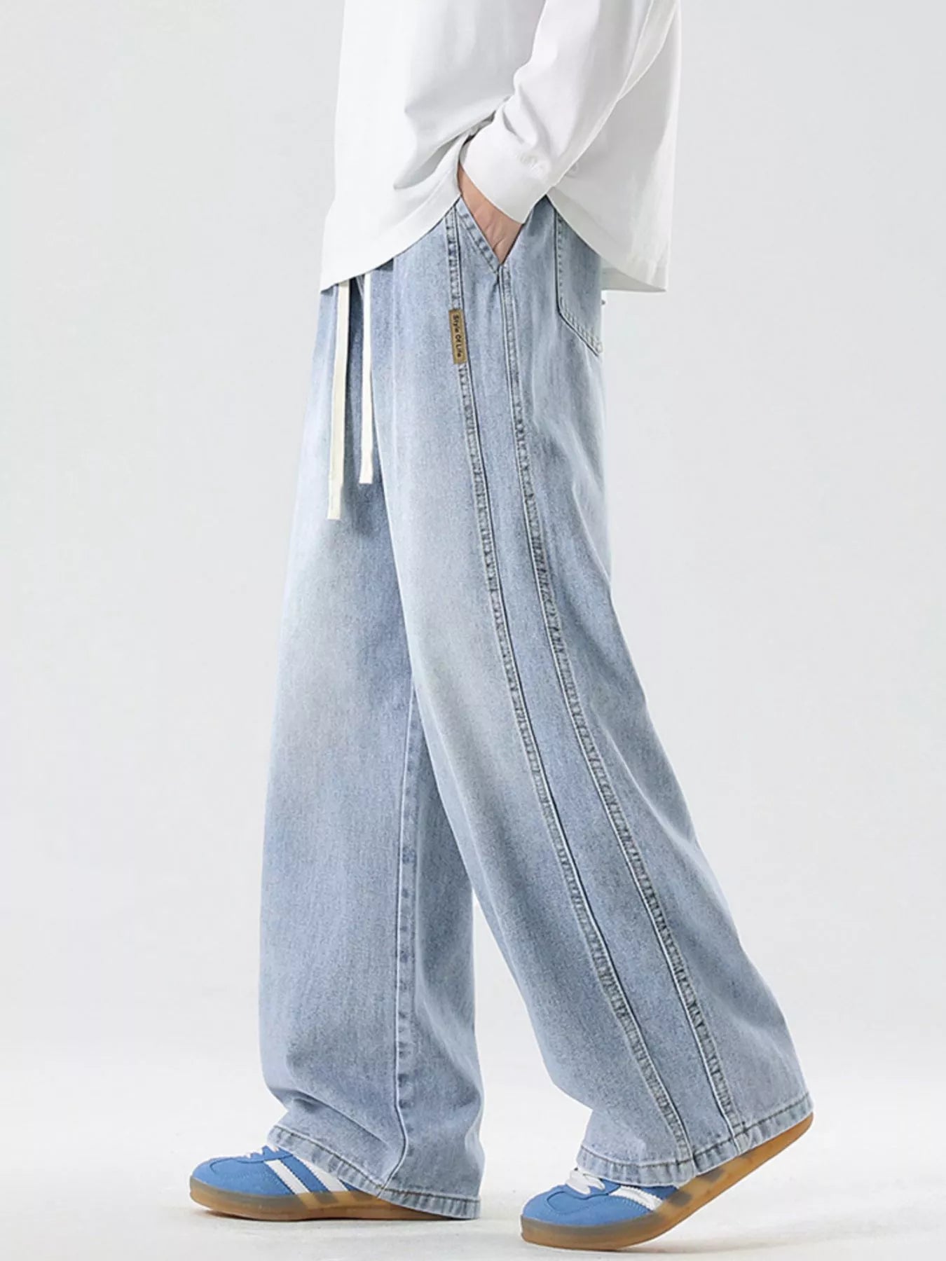 Men's Full Size Wash Wide Leg Jeans Plus Size by Trendsi