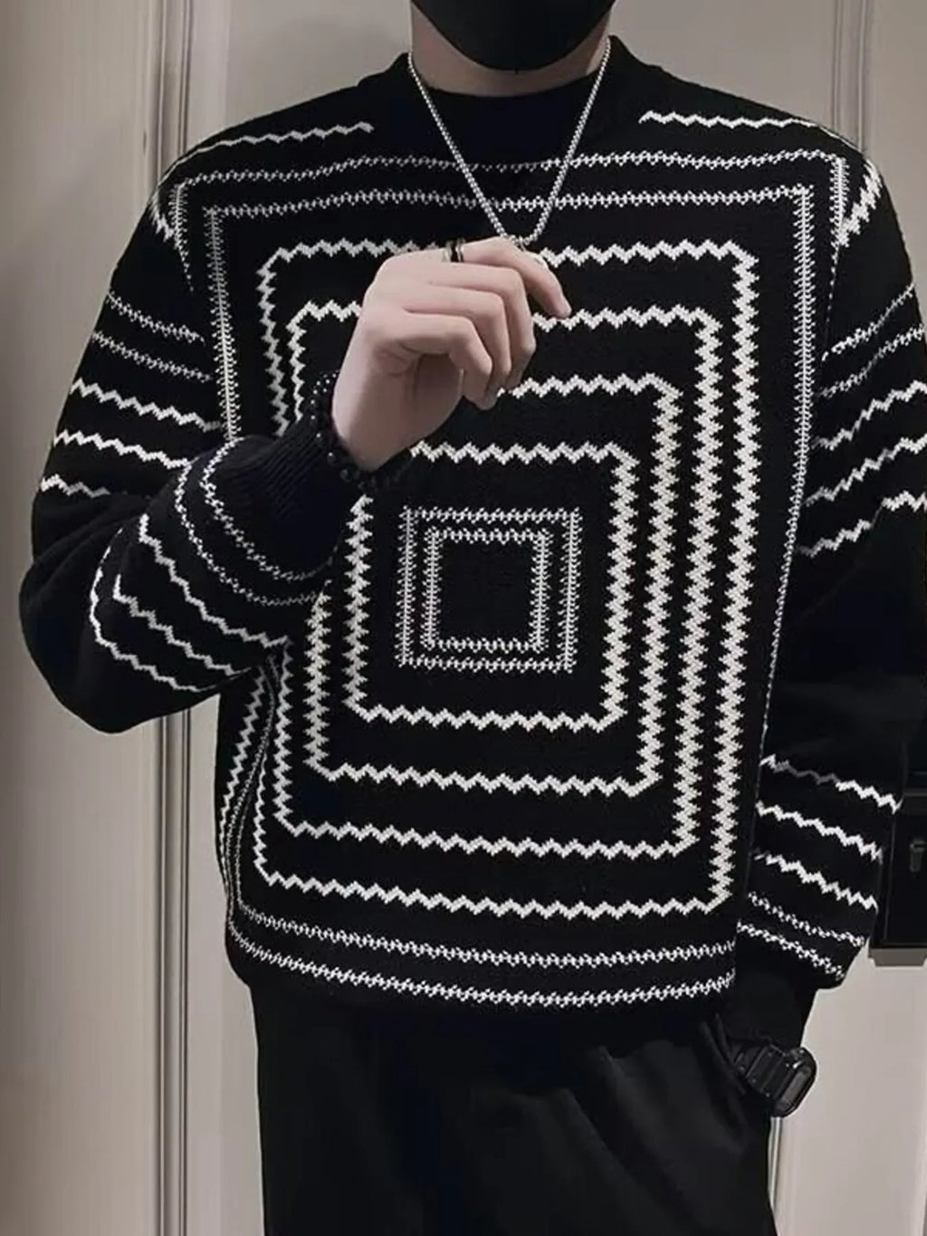 Men's Plus Size Geometric Pattern Knitted Pullover by Trendsi