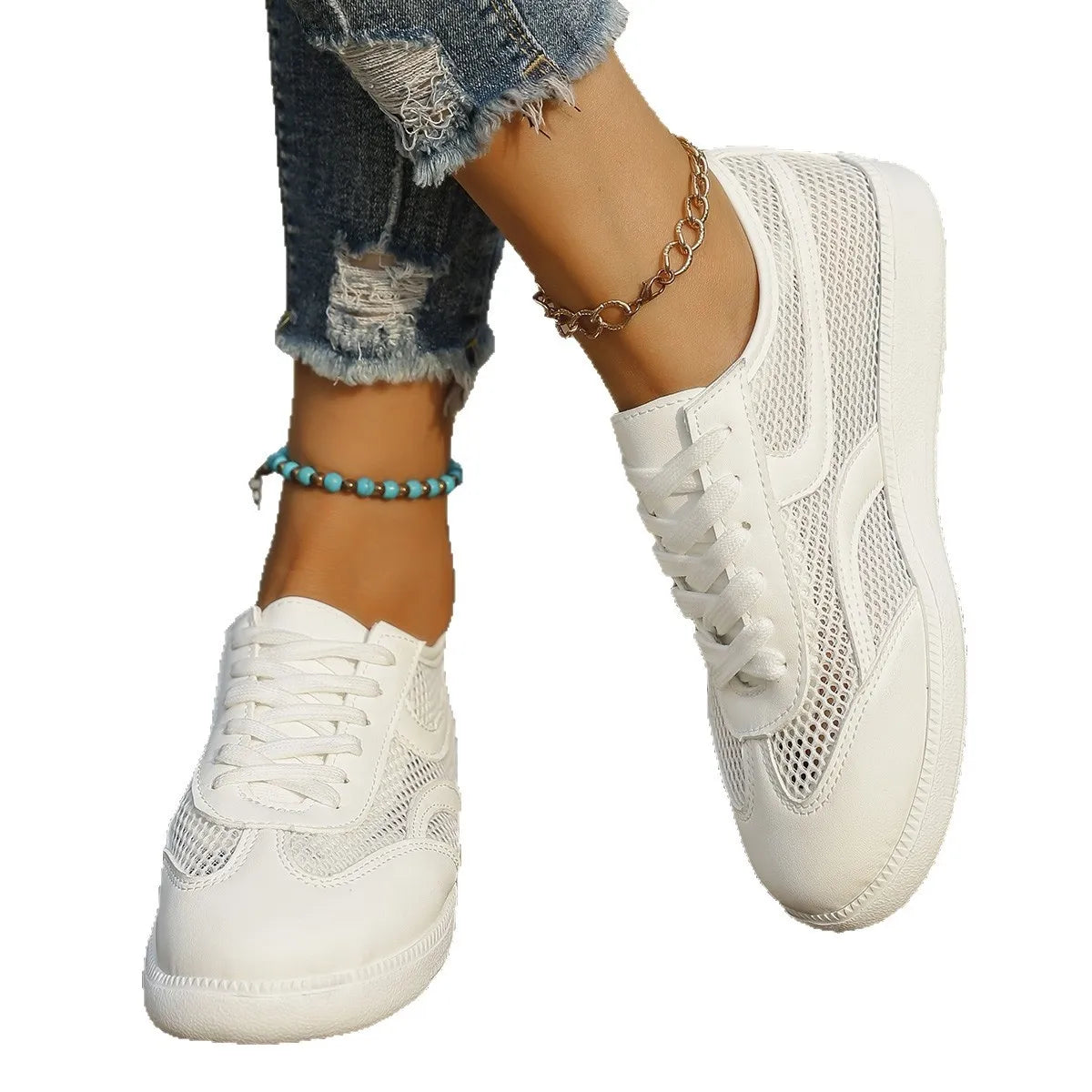 Mesh Lace Up Sneakers by Trendsi