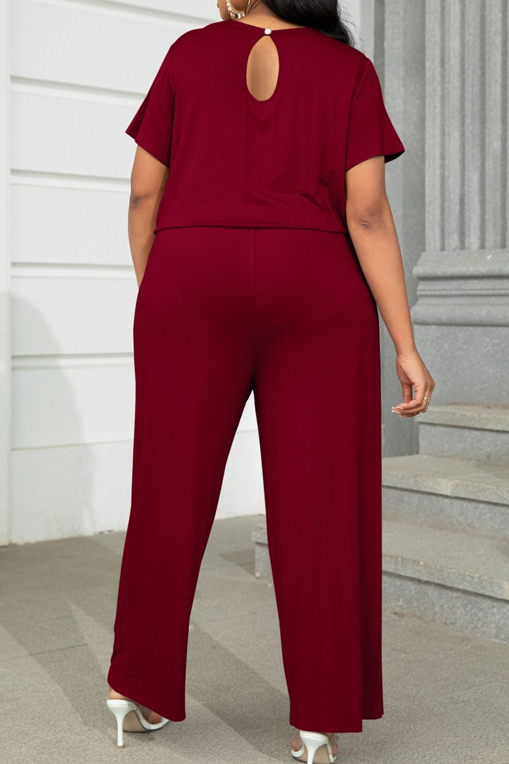Plus Size Drawstring Waist Short Sleeve Jumpsuit by Trendsi