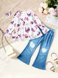 Children's Butterfly Print Top and Flare Pants Set by Trendsi