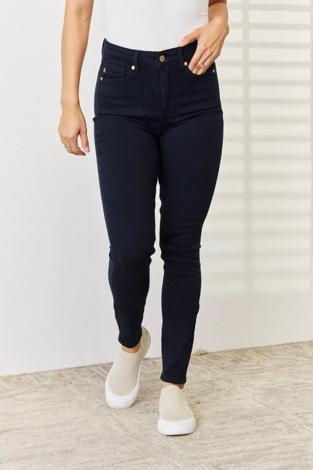 Judy Blue Full Size Garment Dyed Tummy Control Skinny Jeans by Trendsi