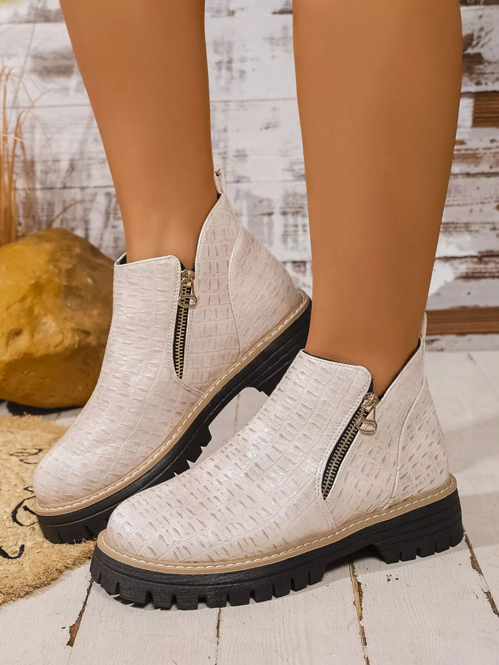 Round Toe Side Zip Ankle Boots by Trendsi