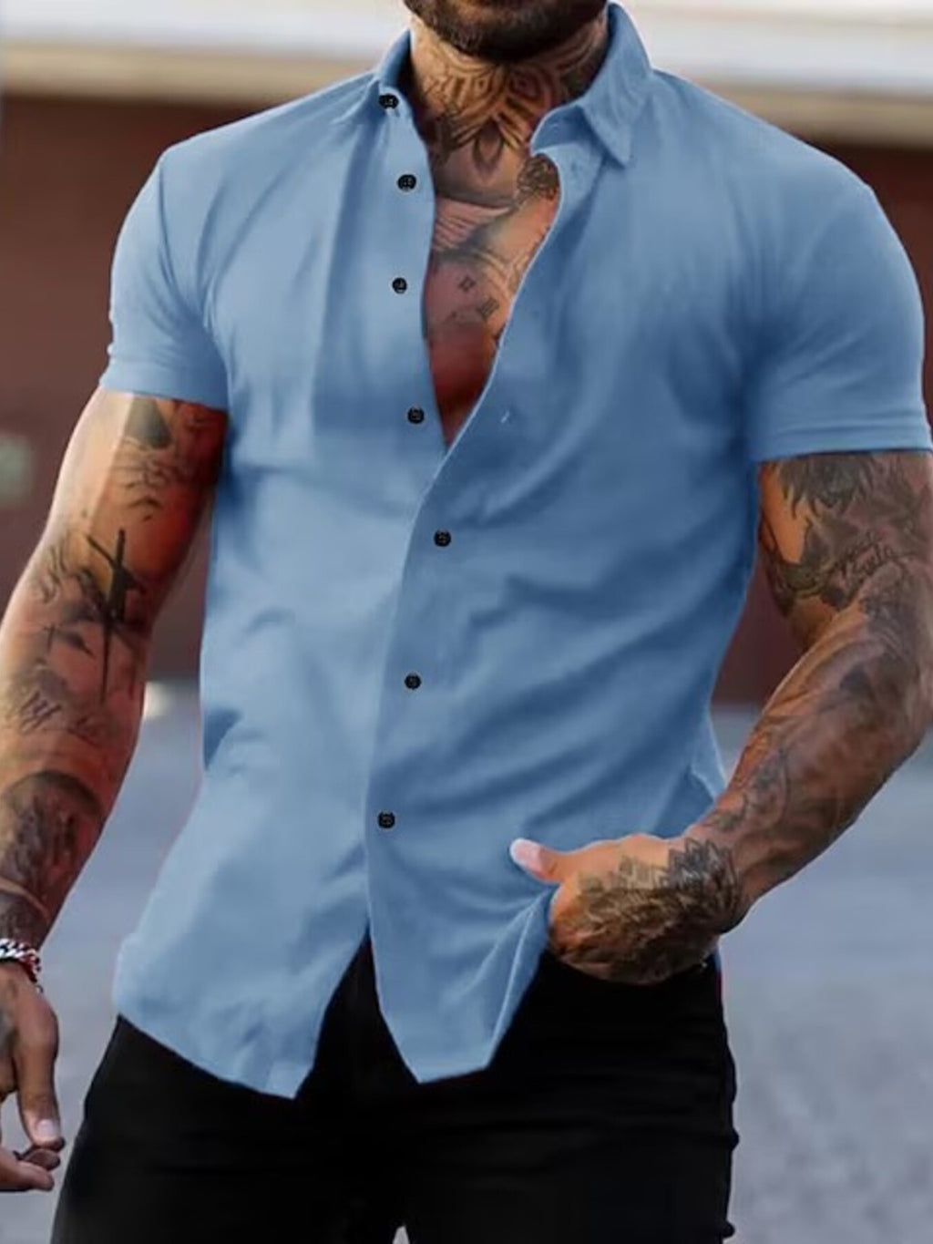Men's Full Size Slim Fit Short Sleeve Button-Down Shirt Plus Size by Trendsi