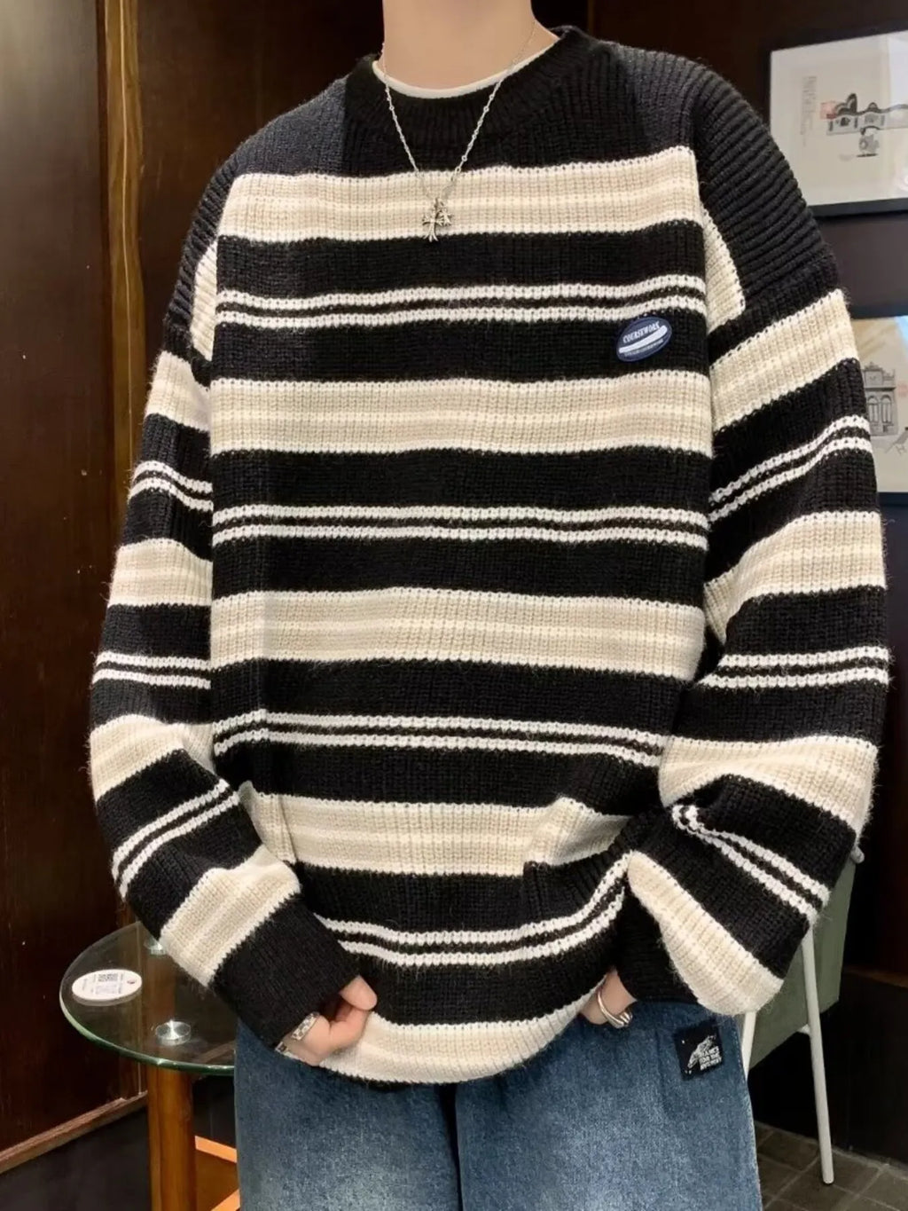 Men's Striped Knit Pullover Sweater by Trendsi