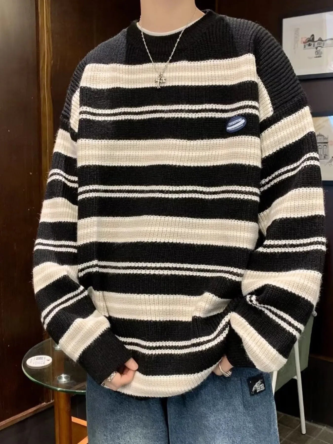 Men's Striped Knit Pullover Sweater by Trendsi