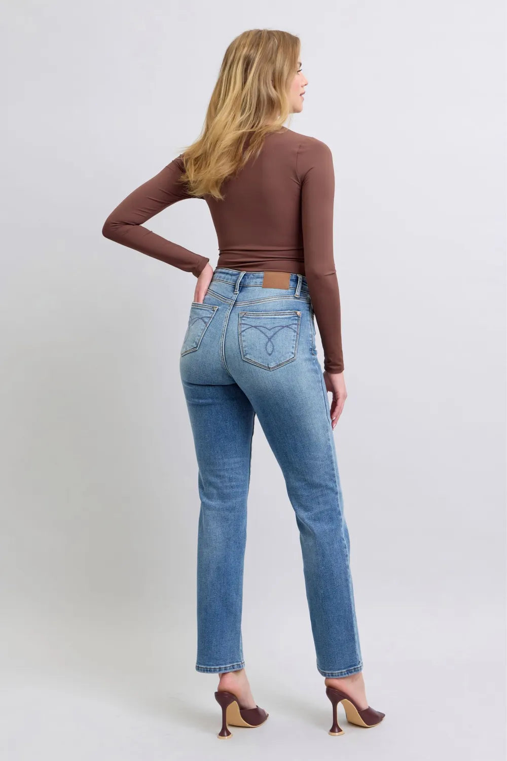 Judy Blue Full Size Run Vintage Wash Thermal Straight Jeans by Trendsi