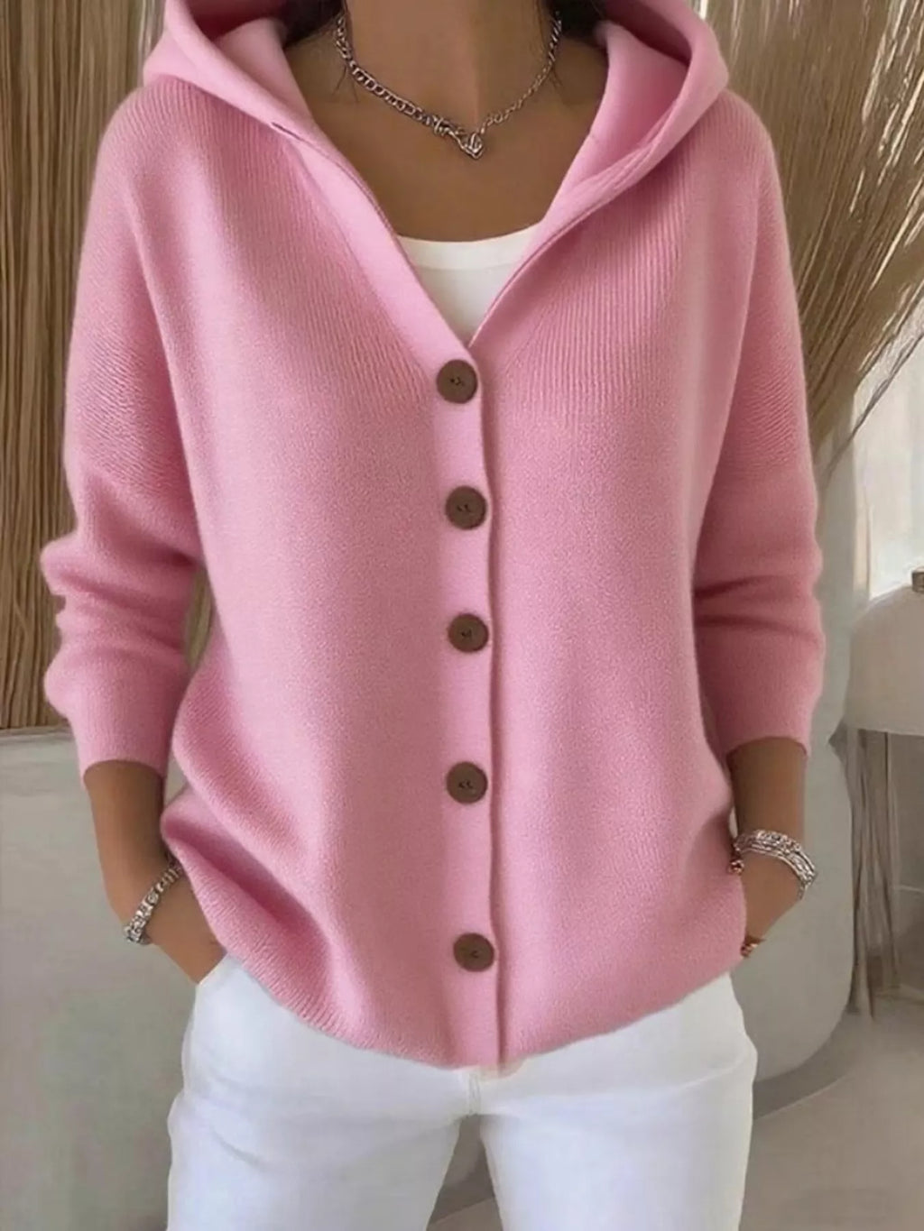 Full Size Hooded Button-Front Soft Knit Cardigan Plus Size by Trendsi