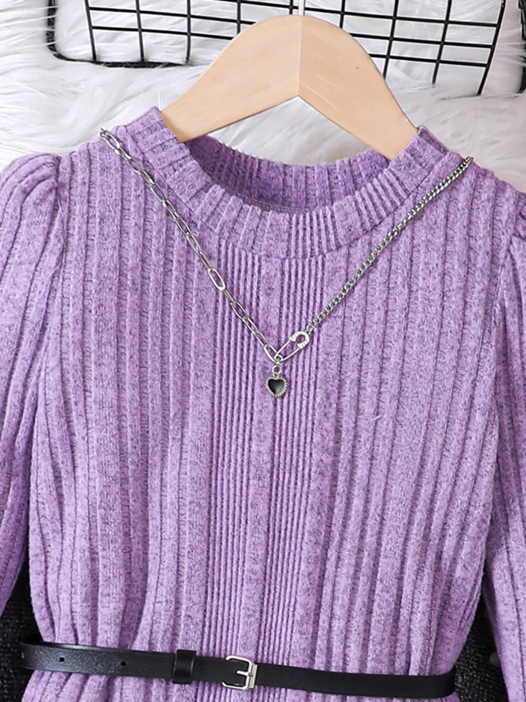 Children's Ribbed Knit Long Sleeve Dress by Trendsi