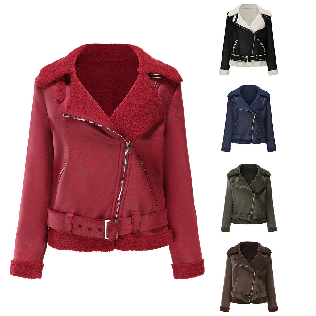 Women's Belt Turn-down Collar Coat by DC-THE CEO