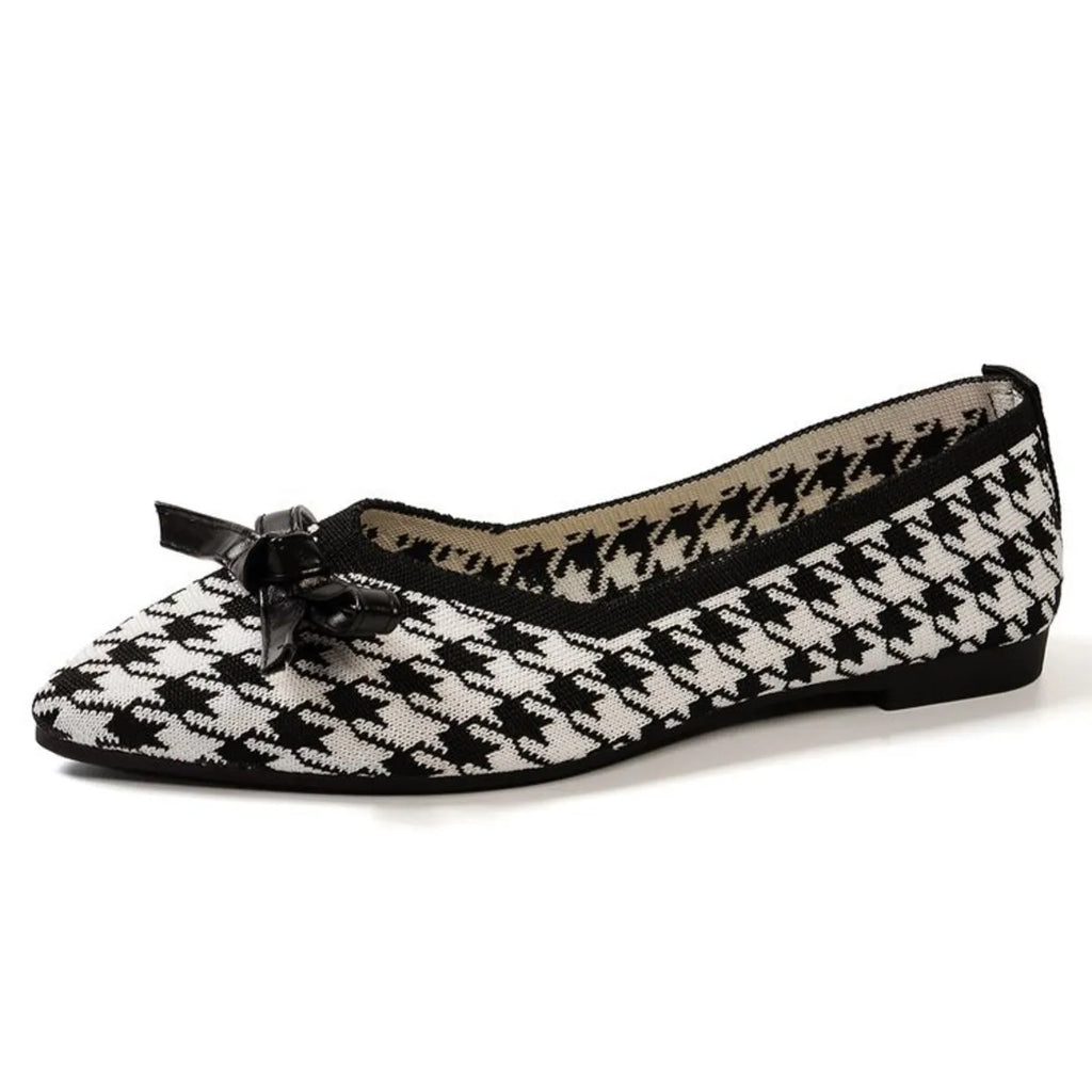 Houndstooth Point Toe Flats Slip-Ons by Trendsi