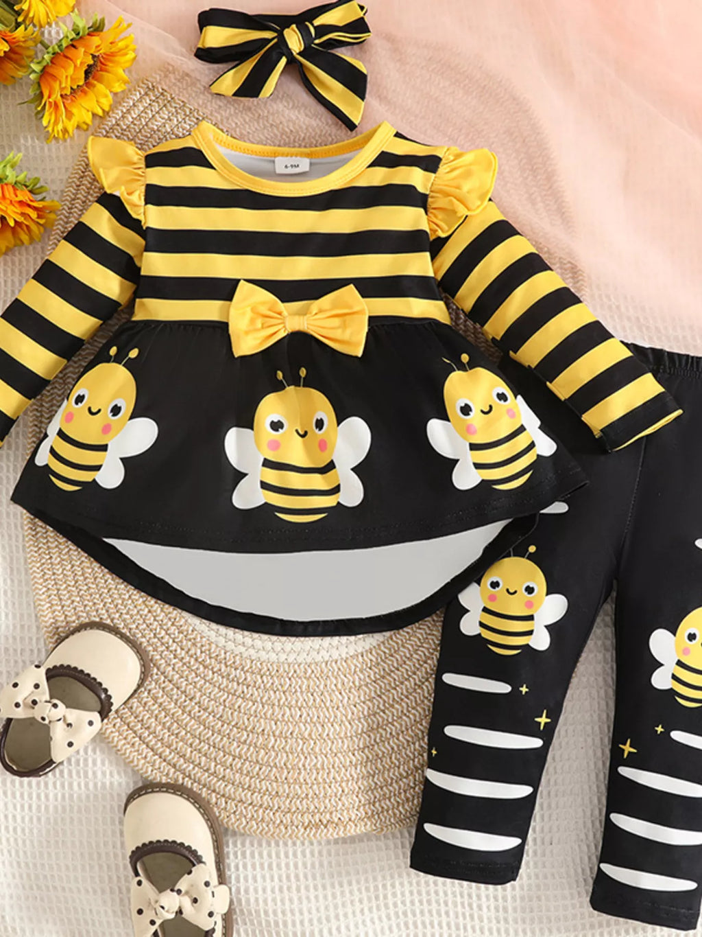 Children's Ladybug Print Ruffle Trim Top and Pants Set by Trendsi